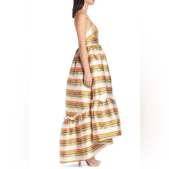 Jill Stuart x Anthropologie Sela Hi Lo 2 / XS Green Purple Striped Taffeta Maxi - Picture 11 of 15